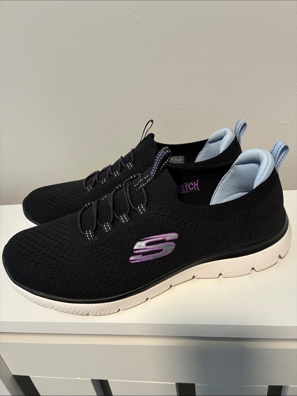 Skechers Womens Black Sneakers with Purple Accents - Picture 2 of 6